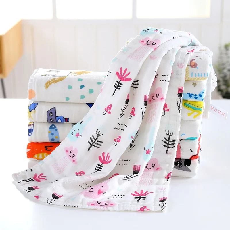 

High Density Pure Cotton 6-Layer 25X50 Cm Seersucker Infant Pleated CHILD'S Towel Infant Face Towel Gauze