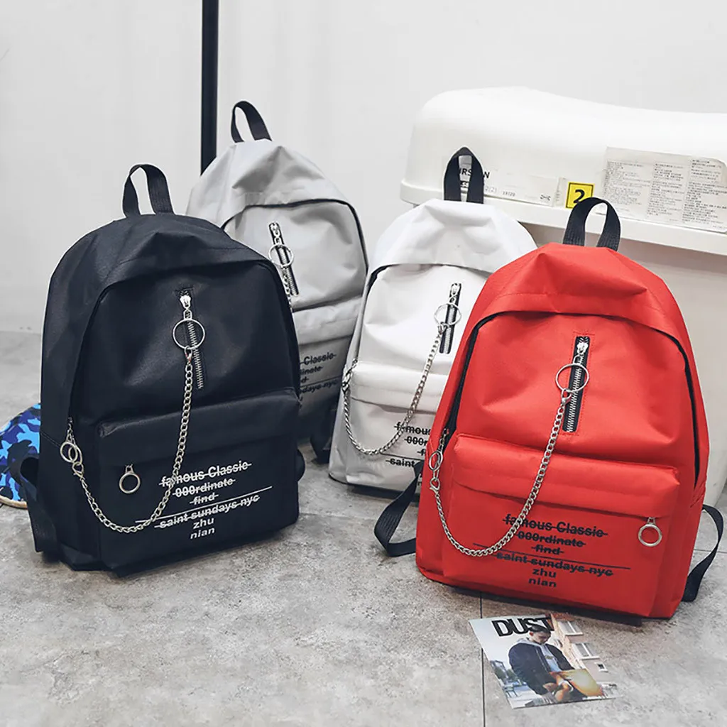 

Korean Style Students Alphabet Print Backpack Women Shoulder Bag Female Fashion Trend Chain Backpacks Mens School Bags#35