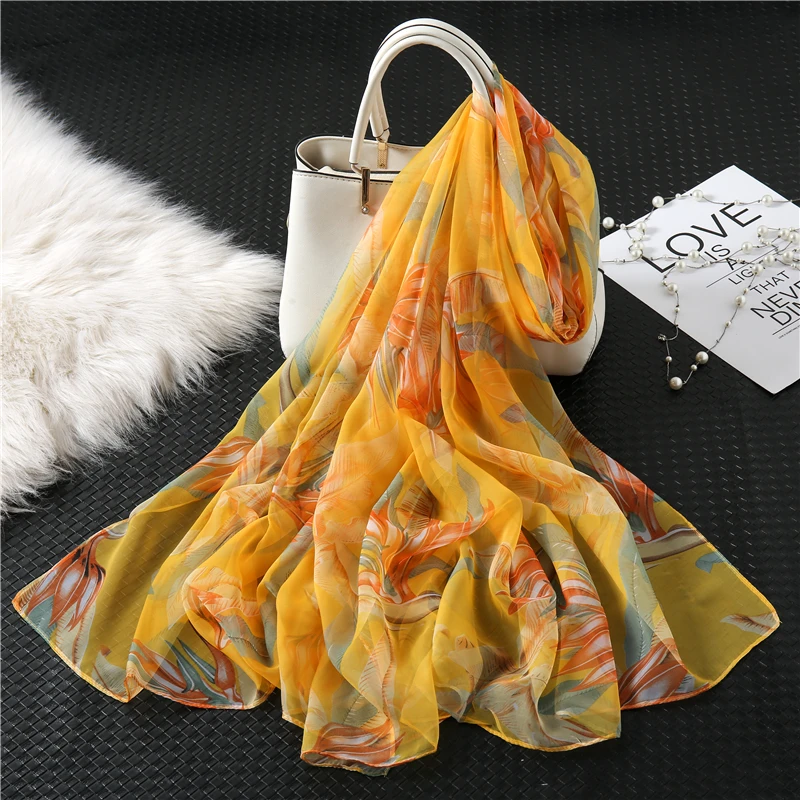 

2019 New Women Silk Scarf Fashion Print Foulard Shawls Wraps for Ladies Pashmina Scarves Soft Polyester Scarfs