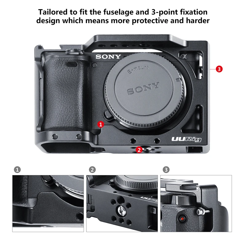 UUrig для SONY A6400 A6100 DSLR Камера клетка чехол Vlog Алюминий корпус из металлического сплава с ручным управлением с холодным башмаком для 1/4 3/8 дюймов резьбовое отверстие для микрофона