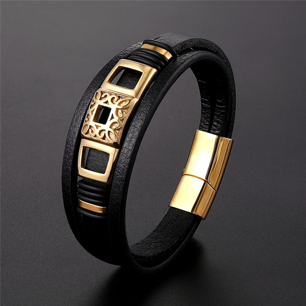 High Quality Luxury Accessories Bracelet Men's Fashion Gift Black Genuine Leather Bracelets DIY Combination Wild Handsome Gift