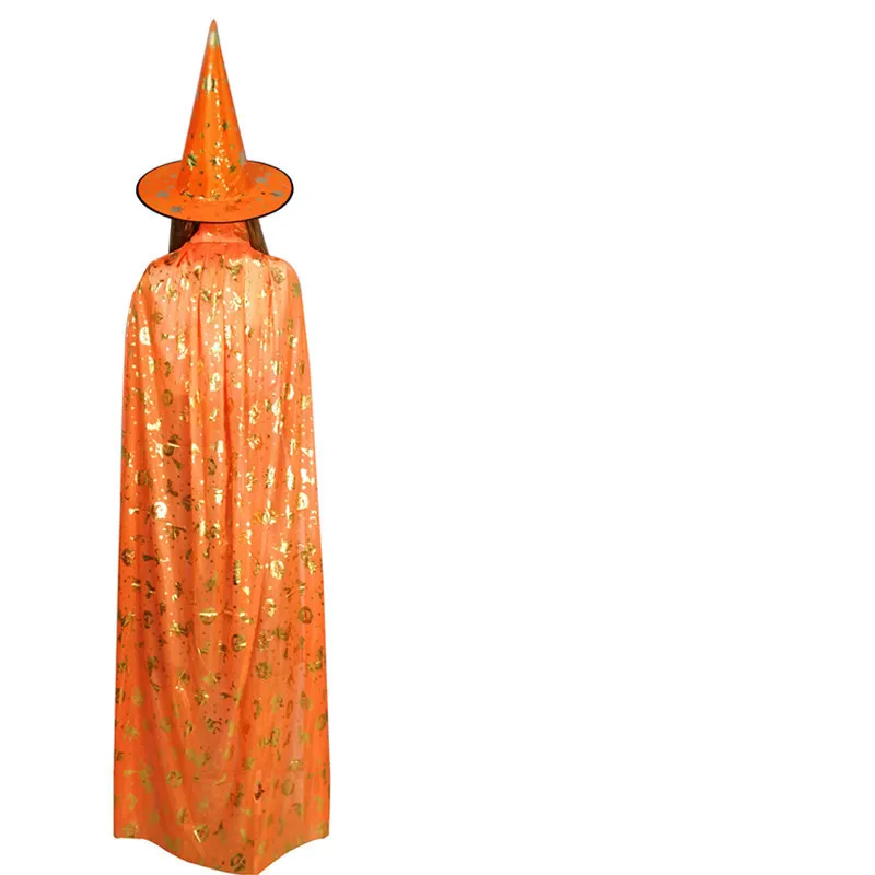 Adult Kids Halloween Costume Bronzing Witch Cloak Cape Hat Girls Boys Cosplay Costume Party Props Halloween Decoration Birthday