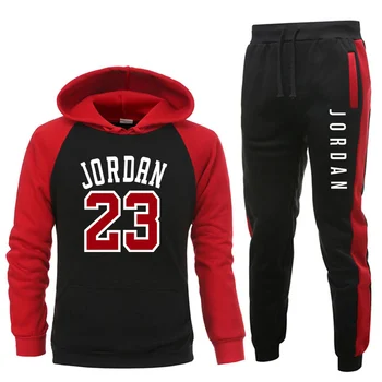 

New 2020 hoodies suit basketball 23 tracksuit sweatshirt fleece hooded suit+sweat pants jogging homme pullover male men set