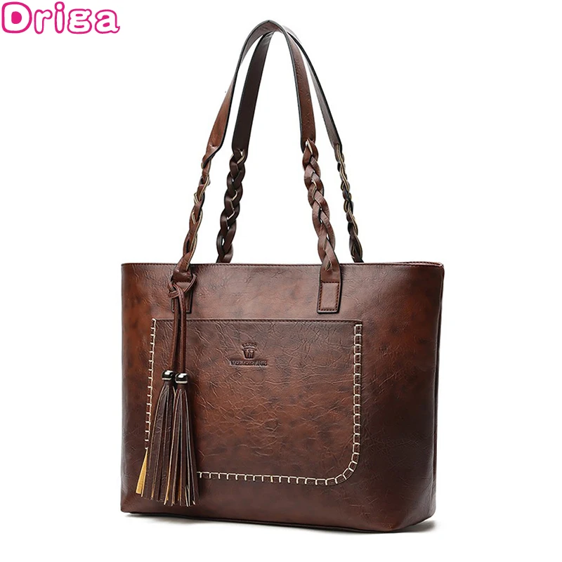  Driga Fashion Large Capacity Causal Shoulder Bags for Women 2019 Fall Leather Fringe Purse Handbags - 32890177002