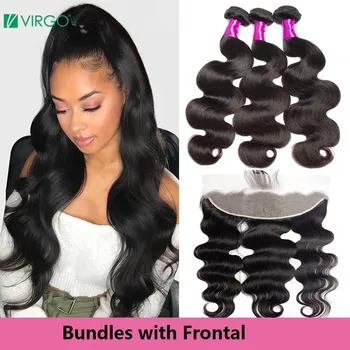 

Virgo Brazilian Hair Weave Bundles Human Hair Bundles with Frontal Body Wave Front with Bundles Pre Plucked Human Hair remy