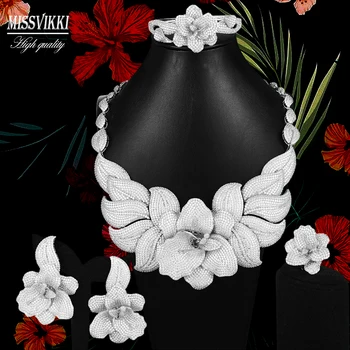 

missvikki HOT Noble New Big Flowers Pendant Necklace Earrings Ring Bracelet Jewelry Set for Women Lover Mother Anniversary Gift