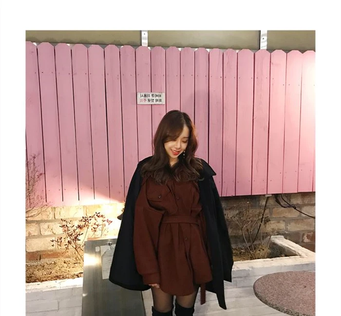 Осень и зима стиль корейский стиль колледж Стиль Универсальная Мода BF Harajuku ветер фонарь рукав короткая шерстяная рубашка