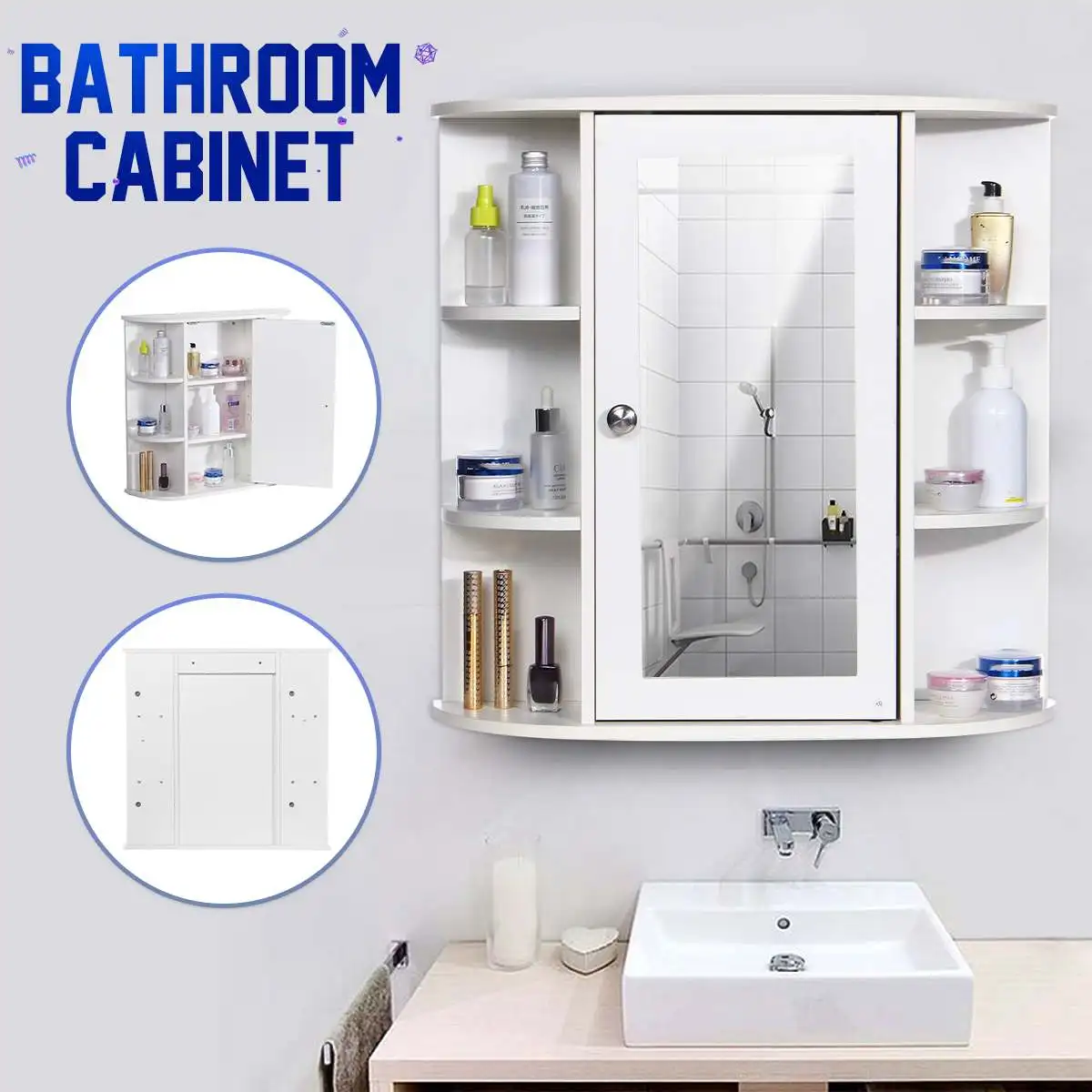 Armario de baño de 58x60x16,5 cm con espejo montado en la pared, mueble de  baño, armario, estante de armario, almacenamiento de cosméticos| | -  AliExpress