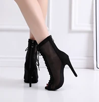 Mesh Cool Women's Summer Short Boots Net Boots Fish Mouth Small Size Thin Heel High Heel Dance Ballroom 2