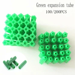 100/200PCS Green Plastic Masonry Screw Fixing Wall Plug Expansion Pipe 6*25MM Self Tapping Screw Expansion Pipe