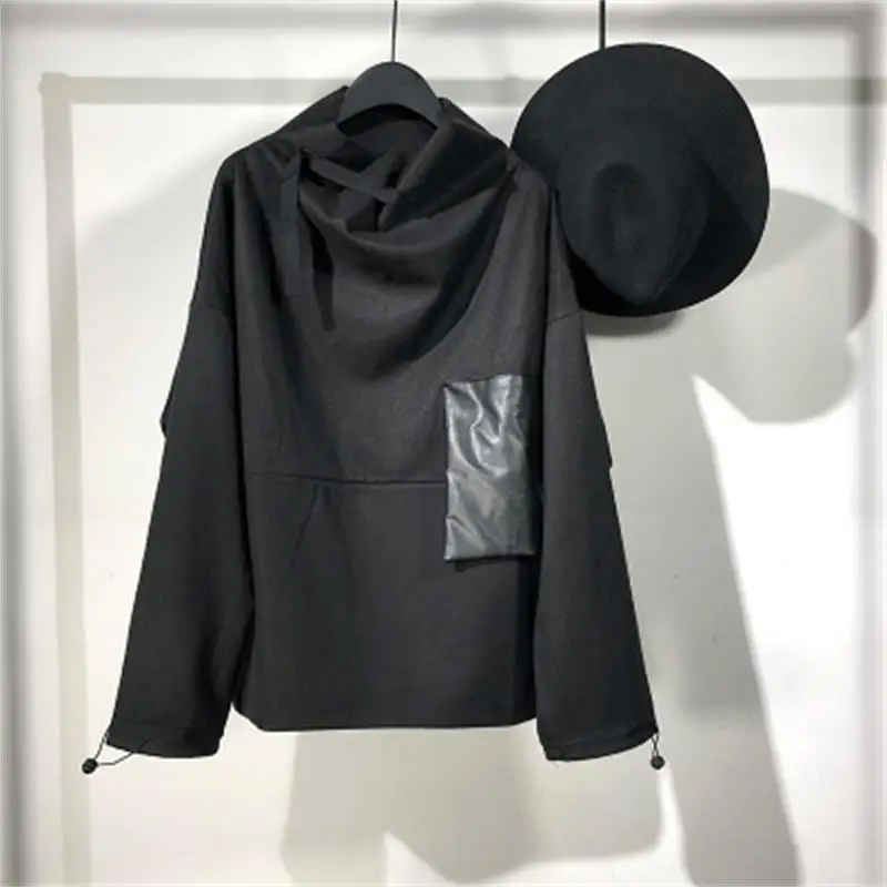 

Men Long Sleeve T Shirt Autumn Winter New High Collar Join Together Punk Wind Recreational Loose Large Size Jacket