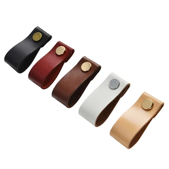 Handmade Leather Pull Handle Europe Style Soft Minimalist Door Cupboard Drawer Kitchen Cabinet Dresser Knobs Furniture Hardware