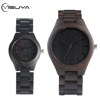 

YISUYA High Graded Couple Gifts Simple Ebony Wood Watch Men's Black Full Wooden Bangle Women Dress Watch Gifts reloj para hombre