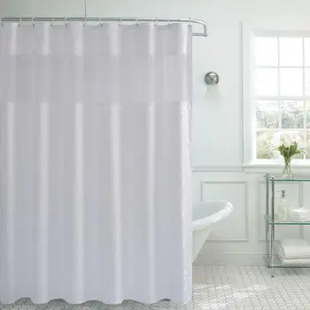 

White Fabric Floral Shower Curtain 75 , Bathroom Curtain with Damask Pattern, Treated with Light Filtering Mesh Window and