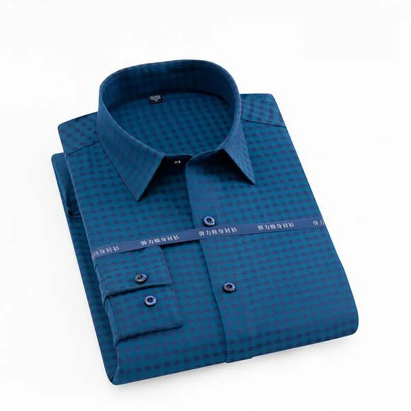 sky blue Модные повседневные рубашки в английском стиле Camisa, однобортные рубашки с принтом Добби Camisa, воротник-стойка не нуждается в глажке Slim Fit - Цвет: sky blue