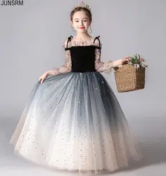Бальное платье, платье с цветочным узором для девочек на свадьбу, длина до пола, блестящее вечернее платье для выпускного вечера для