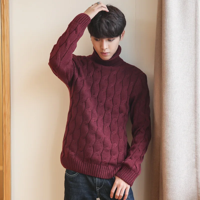Зимний толстый пуловер с высоким воротом, мужской свитер - Цвет: Бургундия