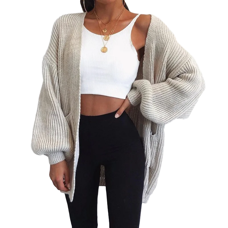 

Oversize Women's Sweater Knitted Long Cardigan for Women 2020 Autumn Lantern Long Sleeve Female Coat Korean Elegant Clothing