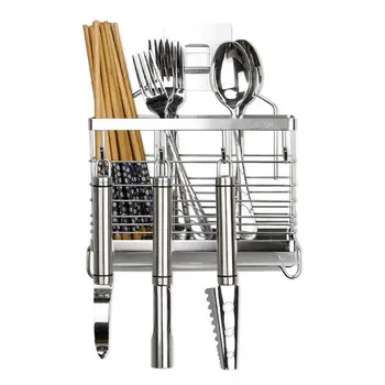 

Non-perforated Kitchen Storage Rack 304 Stainless Steel Chopstick Holder Wall Hanging Kitchen Tableware Organizer