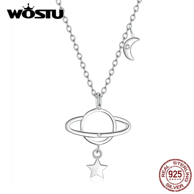 WOSTU колье с кулоном из настоящего серебра 925 пробы цепочка в виде межзвездной Вселенной для женщин модное