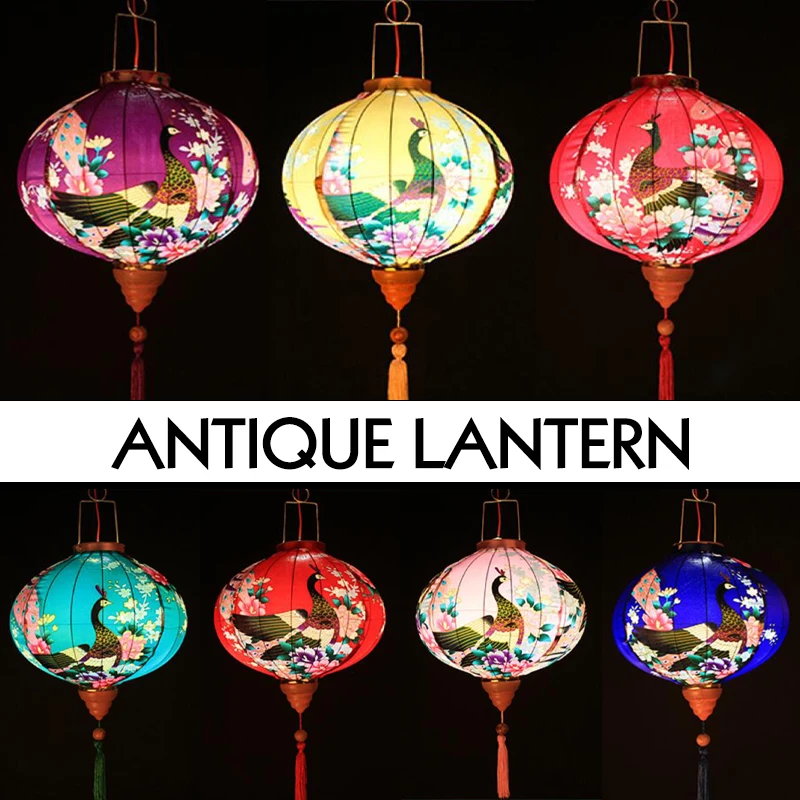 Description Picture 6 of itemRetro Silk Lanterns Vietnam Japan Chinese Traditional Lantern Chic Peacock Pattern Lantern For New Year Spring Festival Decor