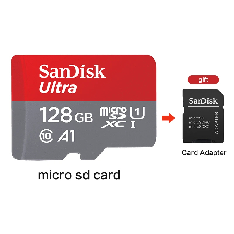 SanDisk microSD карты 256 г 200 ГБ 128 Гб 64 Гб 100 МБ/с. слот для карт памяти SD/TF флеш-карта Class10 32 Гб оперативной памяти, 16 Гб встроенной памяти microSD для планшета/смартфона - Емкость: 128GB-Adapter