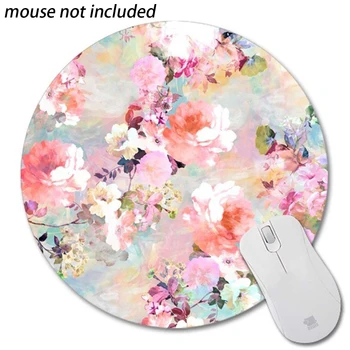 

Round Shape Vintage Soft Cloth Easy Clean Non-Slip Desktop Smooth Romantic Flowers Custom Design Mouse Pad Rubber Base Supplies