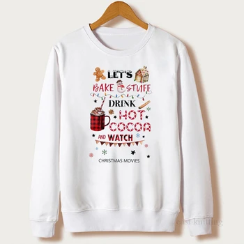 

Christmas Movies Sweatshirts Women Fashionable Christmas Letter Printed Hoodies White Casual Pullover O-Neck Woman Fleece Tops