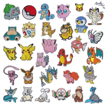 

Pokemon Cloth Patch Embroidery Clothes Stickers Pikachu Sew on Patches Iron on Clothing Applique Cartoon DIY Garment Decoration