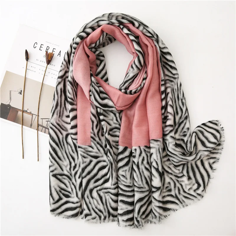 

New Fashion Ombre Zebra Pattern Viscose Shawl Scarf Women High Quality Autumn Wrap Pashmina Stole Bufandas Muslim Hijab 180*90Cm