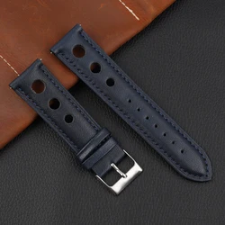 Premium Handmade Genuine Leather Racing Watch Strap with Quick Release - Brown, Coffee, Black - 22mm (Blue)