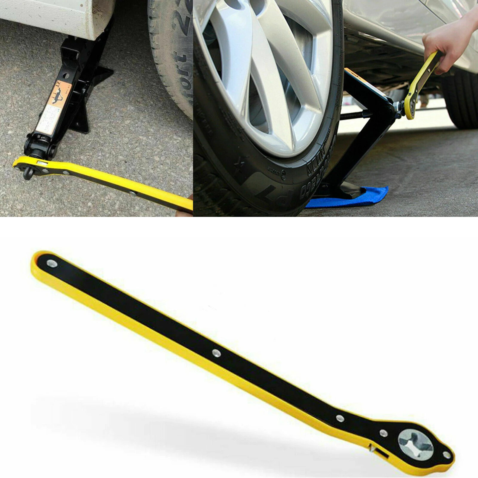 Auto Laborsaving Jack Ratchet Wrench Scissor Jack Garage Tire Wheel