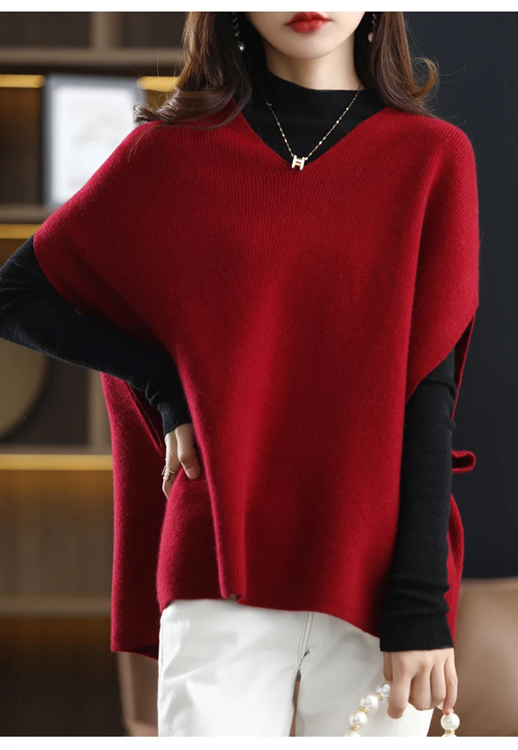Casual V-neck cashmere vest autumn and winter models of pure color knitted ladies sleeveless sweater new wool coat vest Home