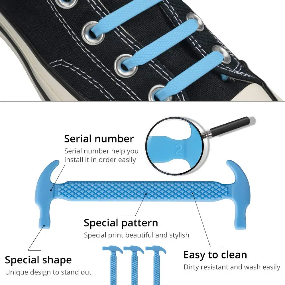 16 Pcs No Tie Shoe laces Elastic Silicone Shoelaces Kids Adult Outdoor Sneakers Lazy laces Convenient And Fast Rubber Shoe lace