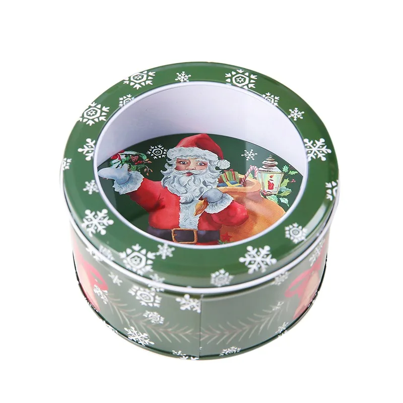 Металлический Круглый Оловянный чехол для конфет, печенья, контейнеры с прозрачными крышками для окон, Рождественская тематика, Рождественская Праздничная декоративная коробка для хранения
