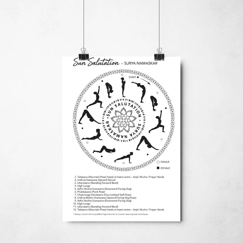 Yoga Illustration Print Sun Salutation Posture Canvas Poster Wall Art Decor