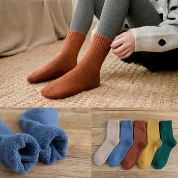 

1 Pair Winter Solid Color Thickening Terry Socks Harajuku Female Unisex Socks Hipster Fashion Animal Print Ankle Socks Keep Warm