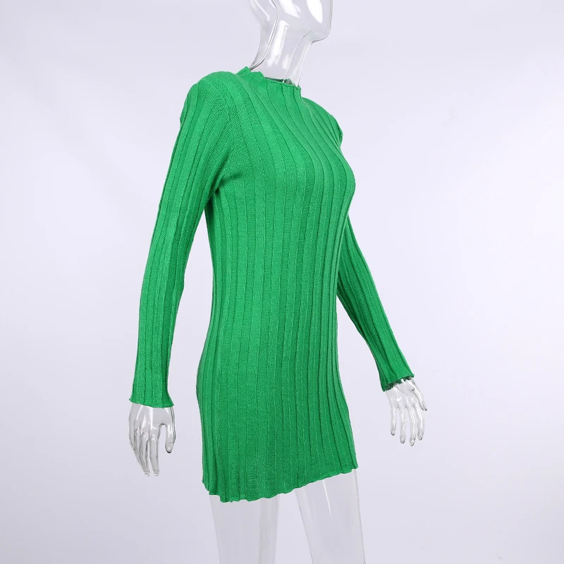 Fashion Ribbed Women's Turtleneck Sweater Green Long Sleeve Shrugs Knitwear Jumper Female Knitted Tops 2025 Autumn Winter