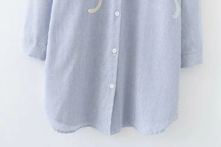 Neploe осень повседневные блузки 4XL Плюс Размер Женская одежда мода Blusa свободные длинные рукава кошка вышивка полосатые рубашки 46284