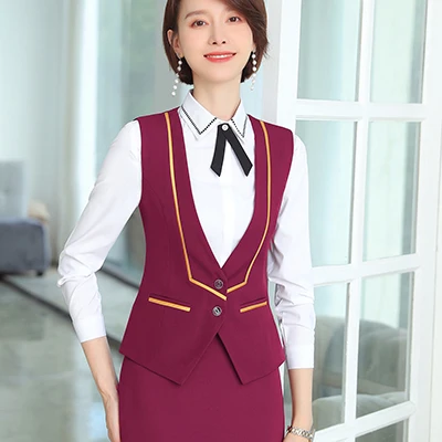 Wine Vest Женский жилет для гостиницы Поезд Самолет рабочая одежда для бизнеса серый синий винный черный без рукавов Блейзер Куртки Пальто - Цвет: Wine Vest