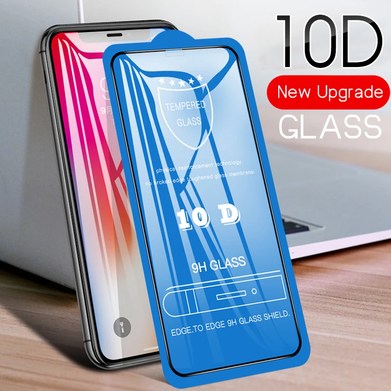 50 штук 10D полное покрытие из закаленного стекла для Apple iPhone 11 Pro XS Max XR X 8 Plus 7 6 6S SE 5 5S Защитная пленка для экрана