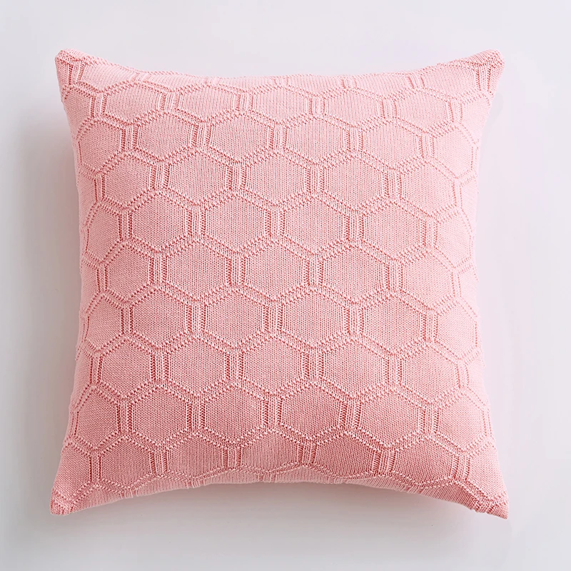 Pink Solid Cushion Cover 45x45cm Knit Pillow Cover Pink Blue Yellow Cream White Pillow Case Geometric Home decoration For sofa Bed - Цвет: Pink