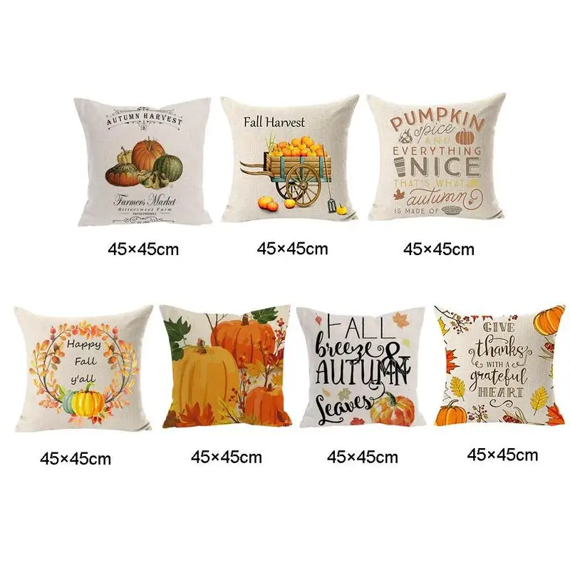 

Halloween Pumpkin Printed Pillow Case Linen Pillow Cover Fall Harvest Design Cushion Cover Sofa Bed Car House Decor