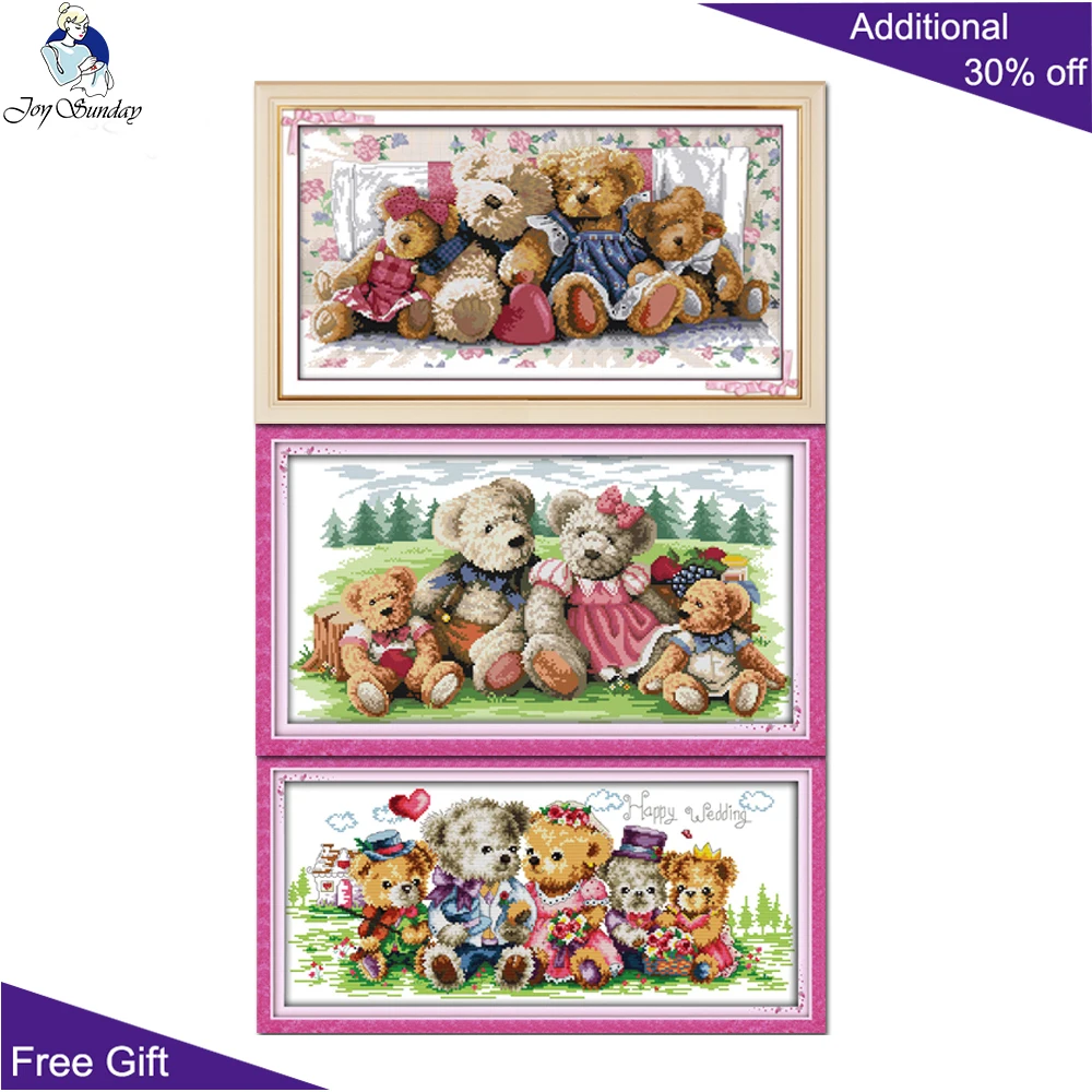 Семейные комплекты для вышивки крестом Joy Sunday Bear K085(1)K085(2)K085(3) 14CT 11CT набор