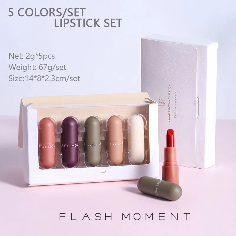 5 colors lipstick 01 5 шт./компл. матовая губная помада, Длительное Действие, плотная защита от воды, профессиональный макияж полный Портативный губная помада для губ Макияж оттенок блеск для губ, помада, матовая - Цвет: 5 colors lipstick 01
