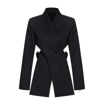 

WOMENGAGA NEW Spring 2020 Womens Black Trendy Cross Design Waistless Short Back Niche Design Suit Jacket Tops Womens Q019