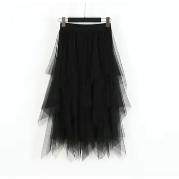 

2020 Women Irregular Hem Mesh Tutu Skirt Fashion Elastic High Waist Long Tulle Skirt Fashion Spring Party Skirt for Ladies