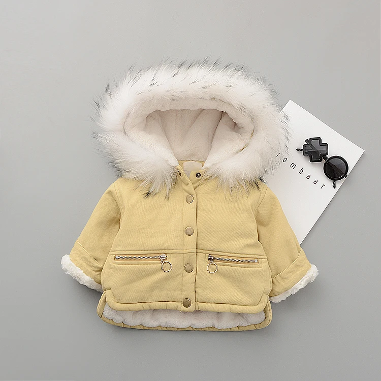 Plus Velvet Baby Girl Winter Coat Hooded Fur Collar Infant Girls Fleece Jacket 1-4 Years Kids Toddler Girls Warm Parka Snowsuit