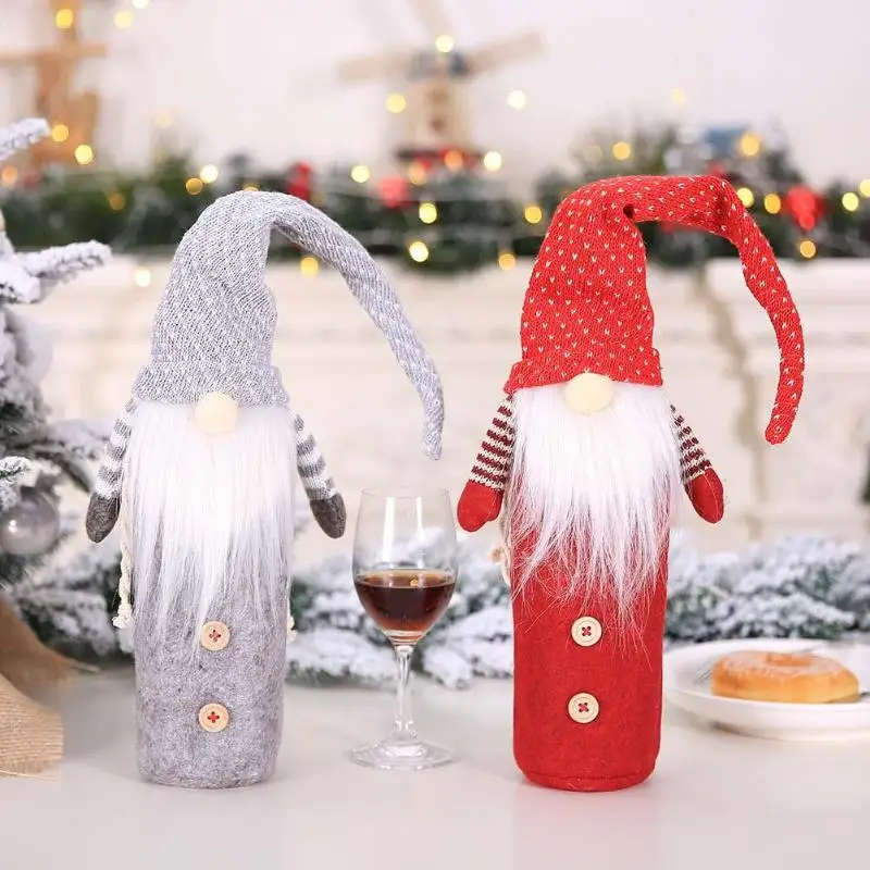 

Christmas Snowman Wine Bottle Cover Dinner Bottle Set Knit Table Decoation for Home New Year Product