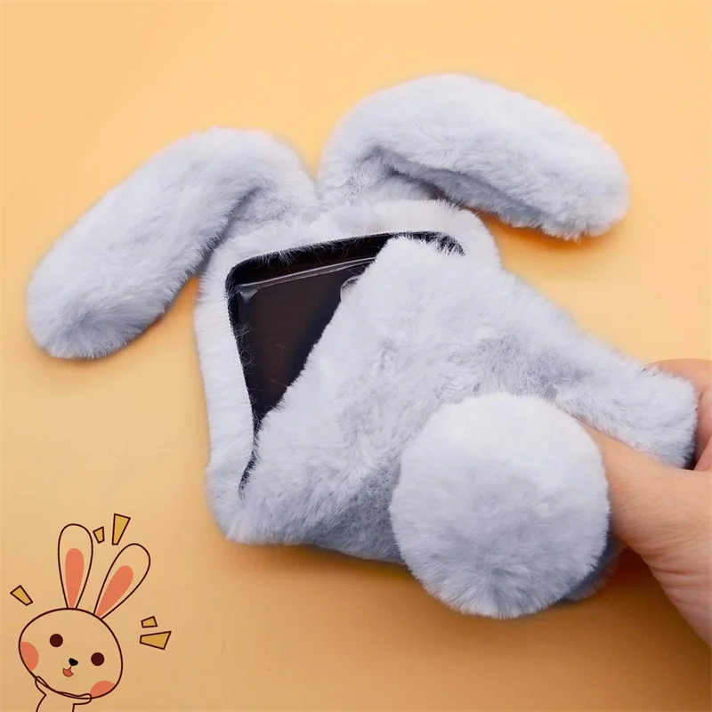 kawaii samsung phone cases 3D Rabbit Ear Fur Plush Case For Samsung Galaxy A52 A72 A51 A71 A32 A22 A12 A50 A70 A21s A03s A03 Core A42 A41 A31 Diamond Cover silicone case for samsung